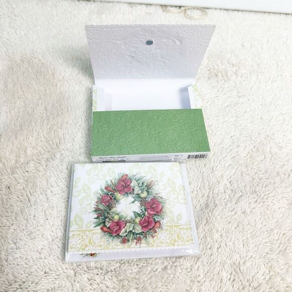 Carol Wilson Fine Arts Christmas Wreath Cards Embossed Lace Set of 10 NEW - Picture 4 of 6
